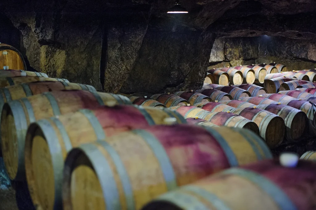 Les barriques dans la cave — Chateau Yvonne