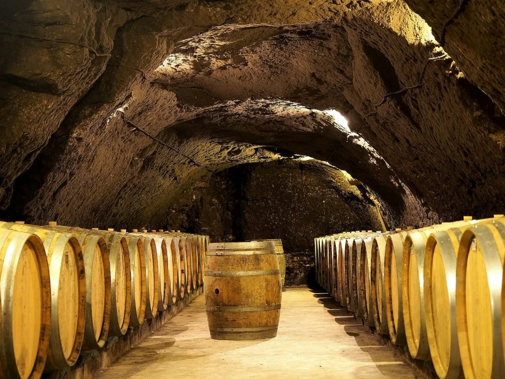 Les barriques en cave — Domaine Vincent Carême